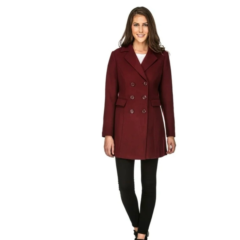 Elegant Women's Double-Breasted Burgundy Pea Coat
